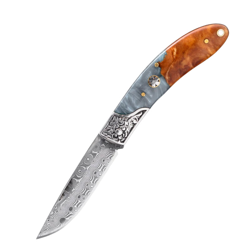 Couteau Berger Damas Bois Bleu
