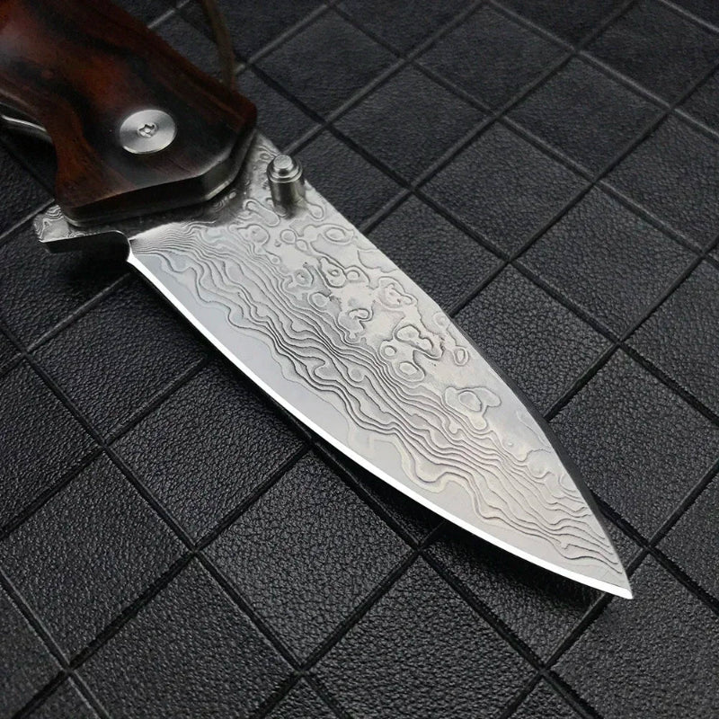 Couteau de Chasse Damas avec Etui en Cuir Lame