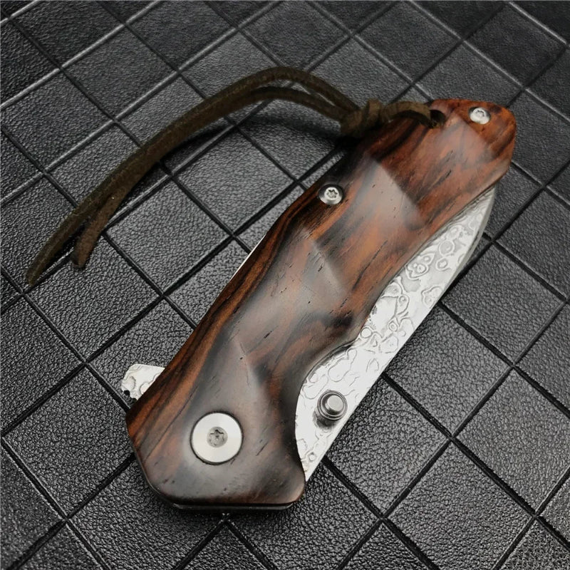 Couteau de Chasse Damas avec Etui en Cuir Plié