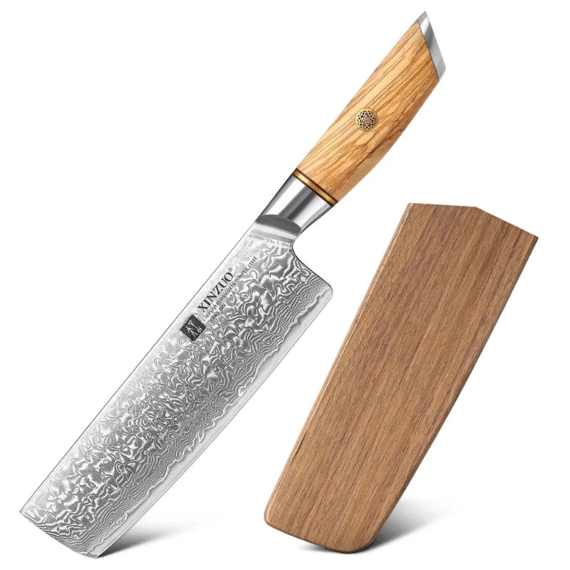 Couteau Japonais Damas Haut de Gamme avec étui en bois