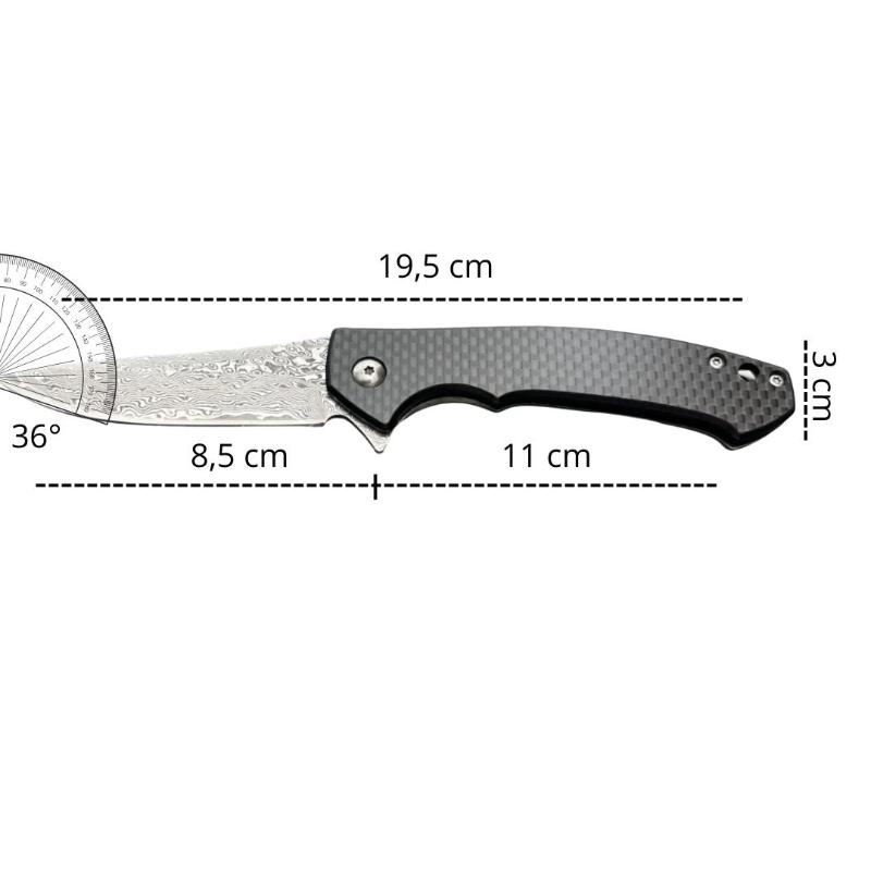 Couteau Pliant Damas Carbone Dimensions