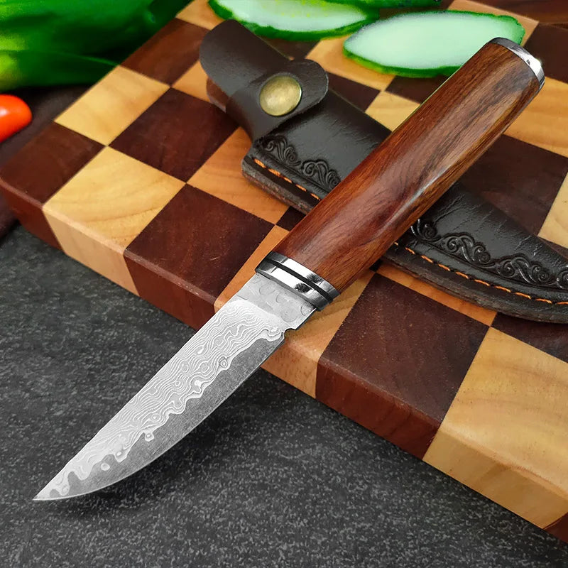 Couteau de Poche Damas Pas Cher Marron avec Etui
